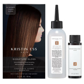 Kristin Ess Hair Gloss in Chocolate Cosmo Dark Golden Brown - 4 Week Semi Permanent Hair Color for Women - Shine - Hair Dye Glaze