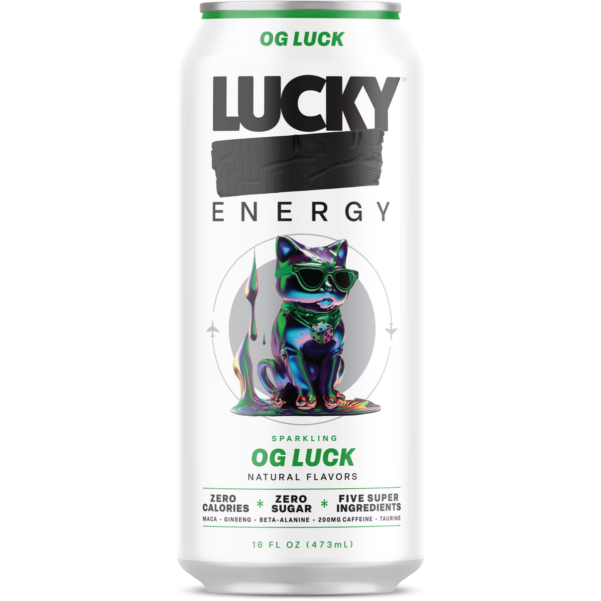 Lucky Energy Sugar Free Energy Drinks 16 fl oz Can, OG Luck with Maca, Ginseng, Taurine, Beta-Alanine, 200mg Caffeine, Zero Calories