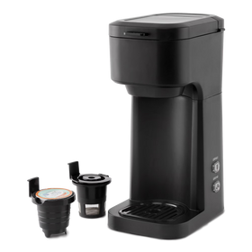 Mainstays Black Matte Dual Brew Coffee Maker, Single Serve, Auto Shutoff, 14 oz Reservoir