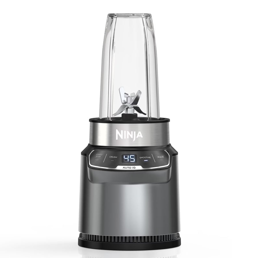 Ninja Nutri Pro Compact Personal Blender, 18-Oz and 24-Oz To-Go Cups & Spout Lids, Auto-iQ Technology, Smoothies, Crush, BN400 Stone Silver