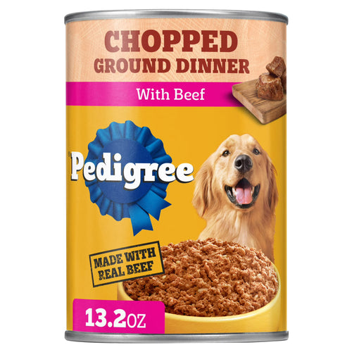 Pedigree Chopped Ground Dinner Wet Dog Food With Beef, Canned Dog Food, 13.2 oz. Cans, 12 Count