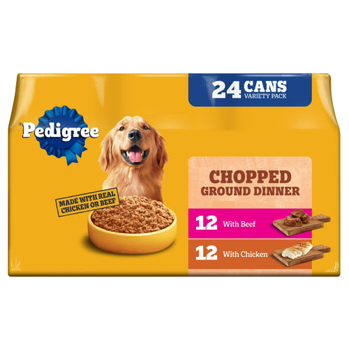 Pedigree Chopped Ground Dinner Chicken & Beef Variety Pack Wet Dog Food, (24) 13.2 Oz Cans
