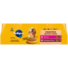 Pedigree Chopped Ground Dinner Filet Mignon & Beef Variety Pack Wet Dog Food, (12) 13.2 Oz Cans
