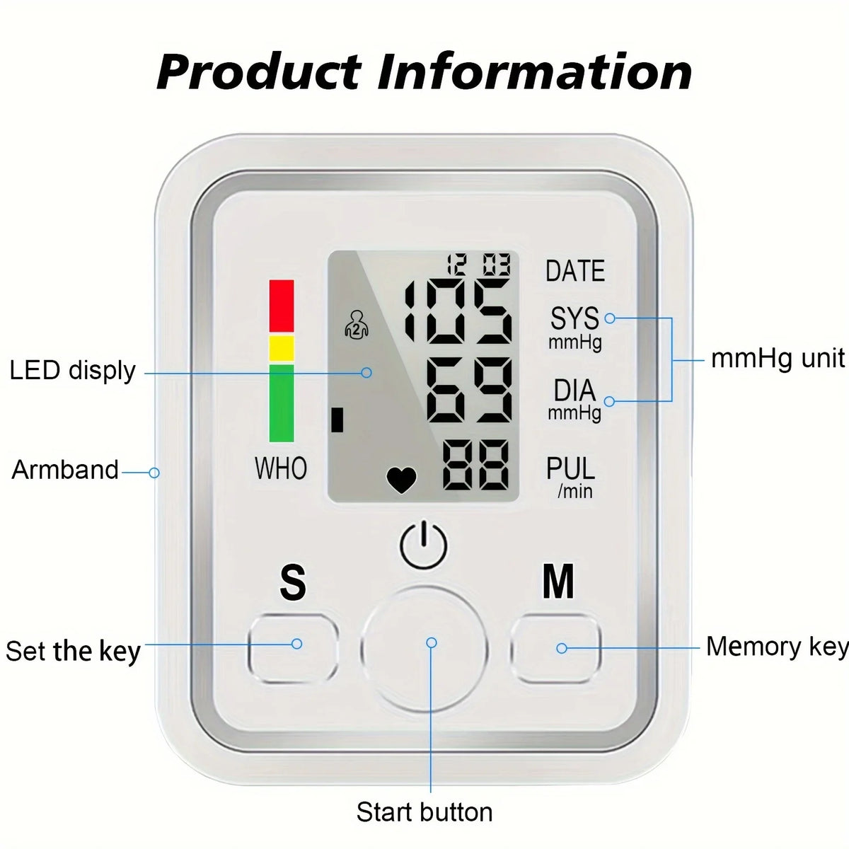 Automatic Upper Arm Blood Pressure Monitor with Digital Display