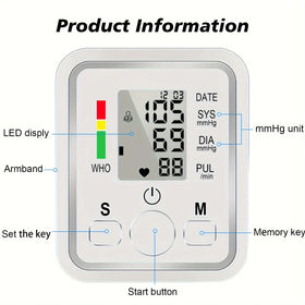 Automatic Upper Arm Blood Pressure Monitor with Digital Display