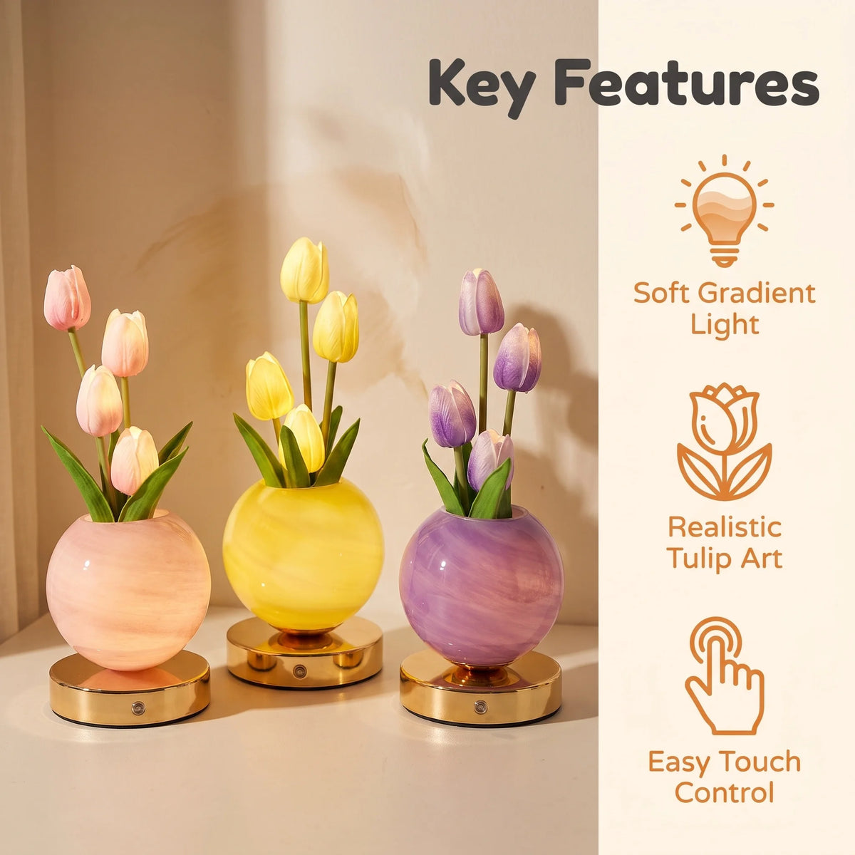 Tulip LED Night Light USB Rechargeable Floral Table Lamp