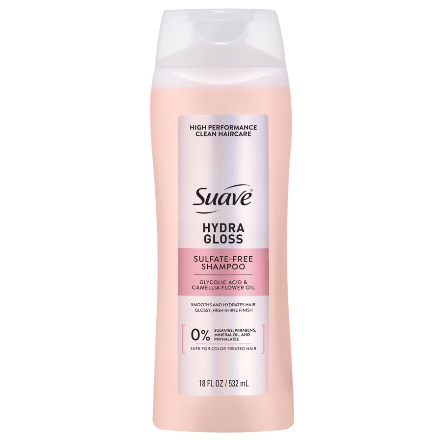 Suave Hydra Gloss Sulfate Free Shampoo with Glycolic Acid & Camellia Flower Oil, 18 fl oz