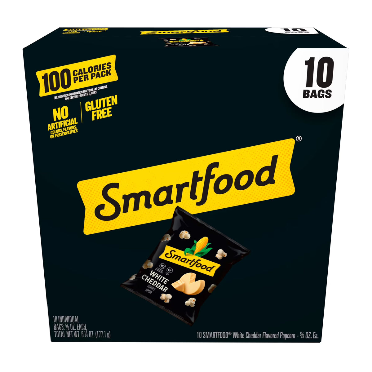 Smartfood Popcorn White Cheddar Flavored Popcorn Snacks, 0.625 oz Bags, 10 Count Multipack
