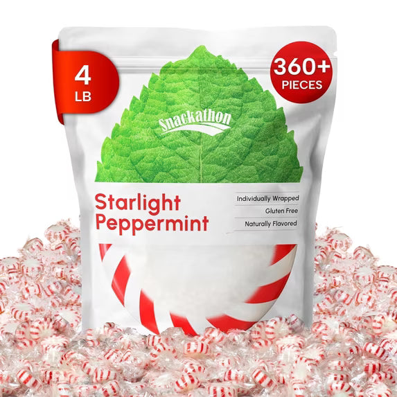 Starlight Peppermint Candy Bulk - 1 Pound Refreshing Peppermints in Bulk Individually Wrapped - Mints Individually Wrapped Hard Candy Bag