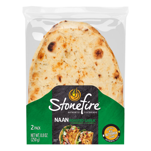 Stonefire® Roasted Garlic Naan Bread, Soft Authentic Flatbread for Dipping & Pizza, 8.8 oz, 2 Count