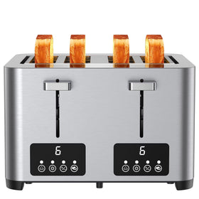 Suodoka 4 Slice Toaster with Touchscreen, Stainless Steel Bread Toaster, 6 Browning Settings, Wide Slots, Reheat, Cancel and Defrost Functions