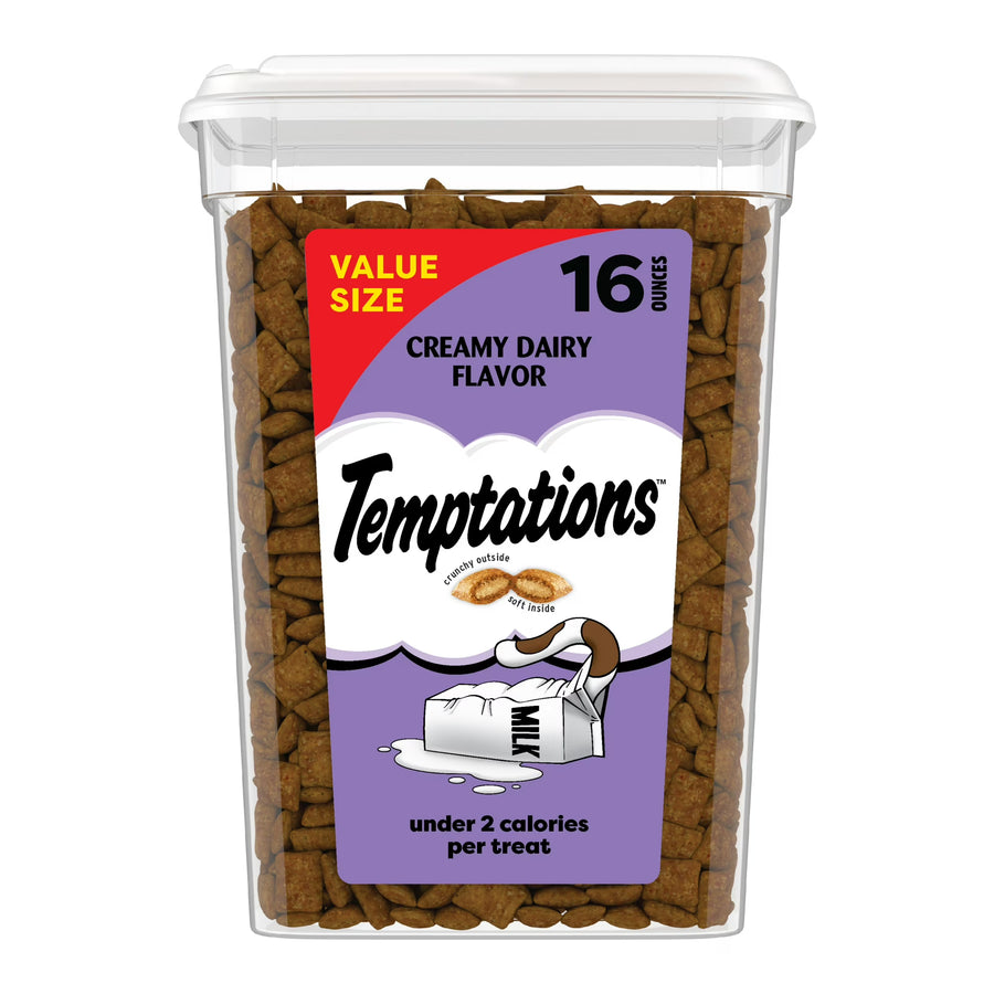 Temptations Classic Creamy Dairy Flavor Crunchy and Soft Cat Treats, 16 oz Tub