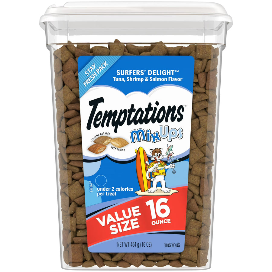 Temptations MixUps Surfer's Delight Flavor Crunchy and Soft Cat Treats, 16 oz Tub