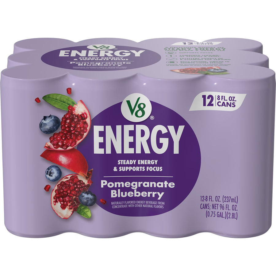 V8 Energy Pomegranate Blueberry Energy Drink, 8 fl oz Can, 12 Pack