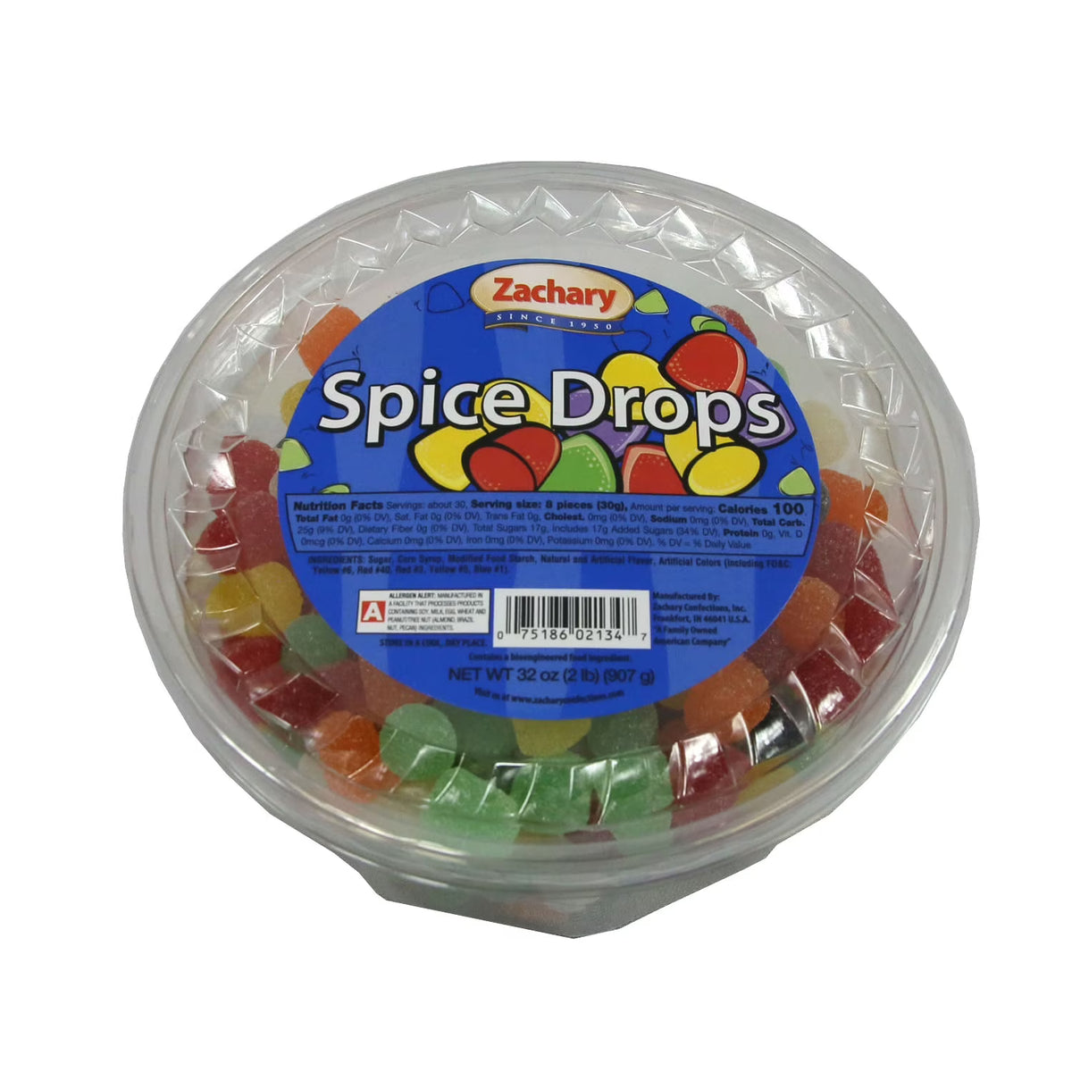 Zachary Spice Drops Tub 32 oz. Jelly Candy Regular Size Pieces