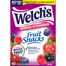 Welch's Fruit Snacks Gluten-Free Berries 'N Cherries Kids Snacks, Soft Snacks, 0.8 oz, 40 Count