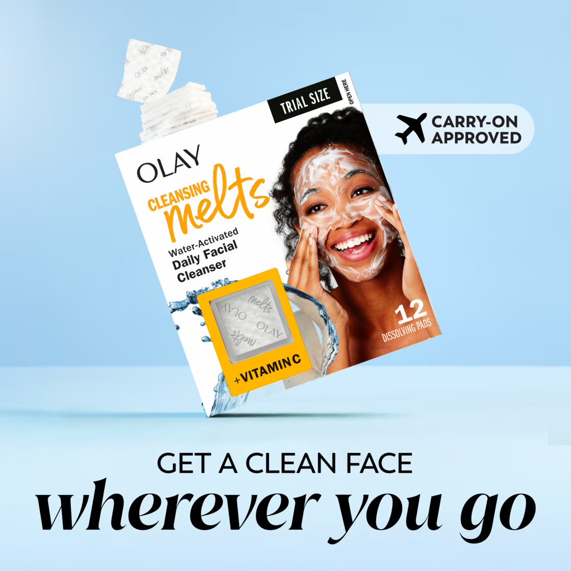 Olay Cleansing Melts + Vitamin C Face Wash, 32 count, Water-Activated Face Wash Cleans, Tones, and Refreshes Skin