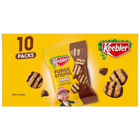 Keebler Fudge Stripes Minis, Original Shortbread Cookies Coated in Keebler Fudge, 10 oz, 10 Count