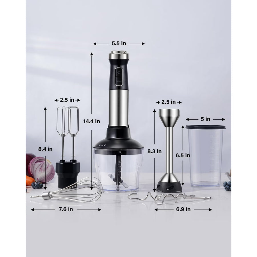 6 in 1 Immersion Blender, 1000W Handheld Hand Blender, 20 Speeds Emulsion Blender with Chopper, Whisk and Frother for Soup, Baby Food and Smoothies, Black