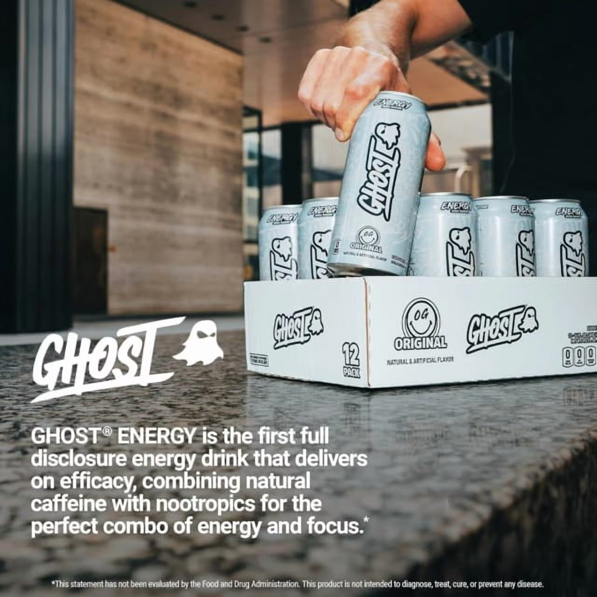GHOST® ENERGY Zero Sugars Energy Drink, Original Flavor, 200mg Natural Caffeine, 16 fl oz, 12 Pack Cans