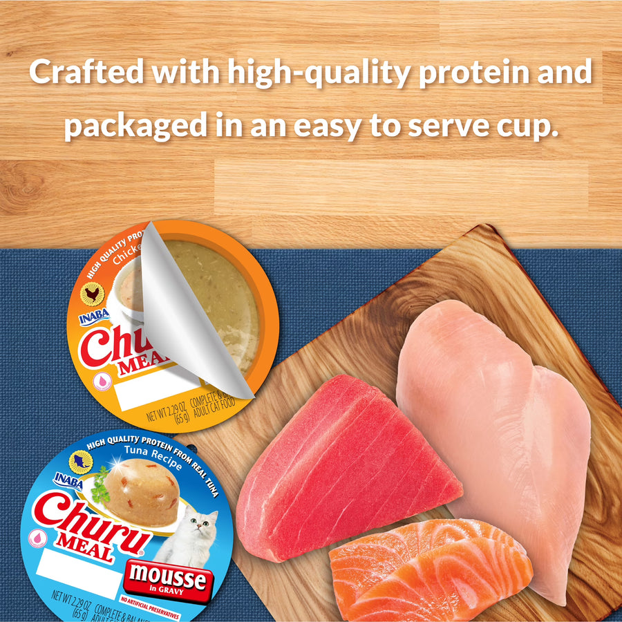 INABA Churu Meal Chowder Adult Wet Cat Food, 2.29 oz cup, 12-count, Chicken Variety Pack