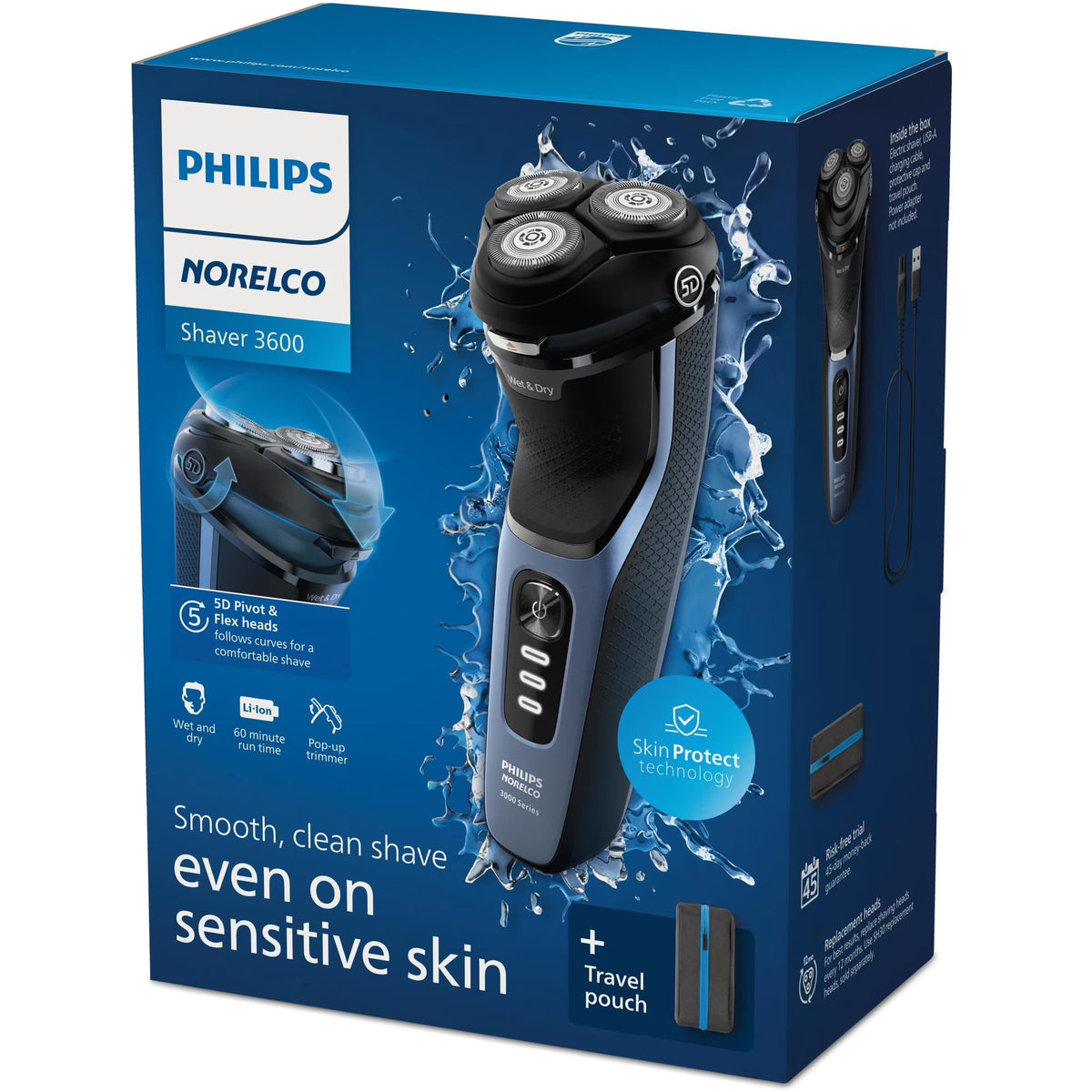 Philips Norelco Shaver 3600, Rechargeable Wet & Dry Electric Shaver with Pop-Up Trimmer and Storage Pouch