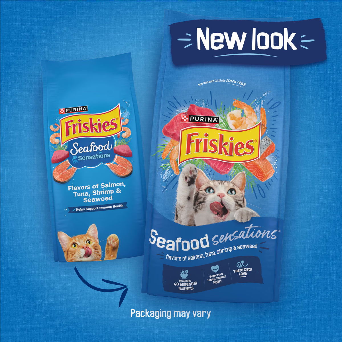 Purina Friskies Dry Cat Food Seafood Sensations with Salmon, Tuna, and Shrimp Flavors, 3.15 lb Bag