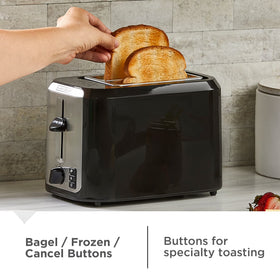 BLACK+DECKER Black Stainless Steel 2‑Slice Toaster, Extra‑Wide Slots with Bagel Mode, 7 Adjustable Shade Controls, High‑Lift Lever & Drop‑Down Crumb Tray