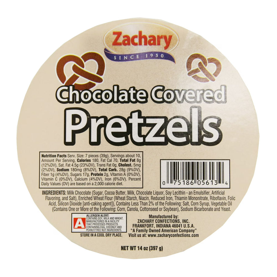 Zachary Real Milk Chocolate Covered Pretzels Snack, 14 oz. Tub