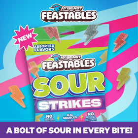 Feastables MrBeast Sour Strikes, Assorted Flavor Sour Gummy Candy, 7.5 oz Bag