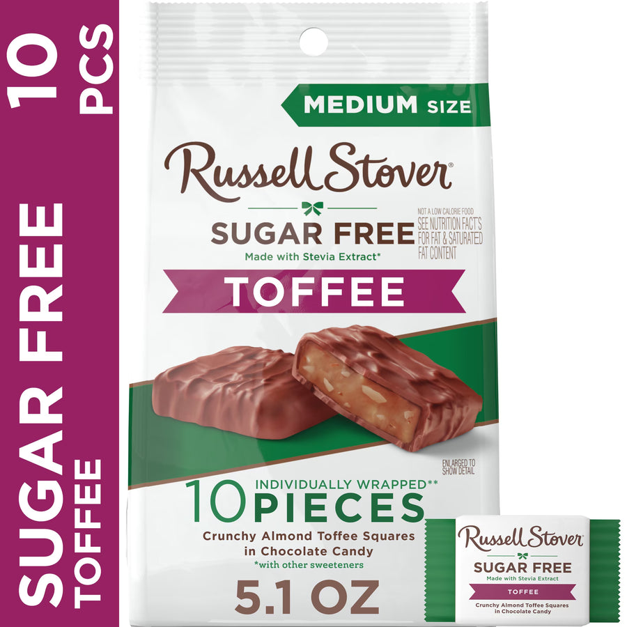RUSSELL STOVER Sugar Free Toffee Squares in Chocolate Candy, 5.1 oz. bag