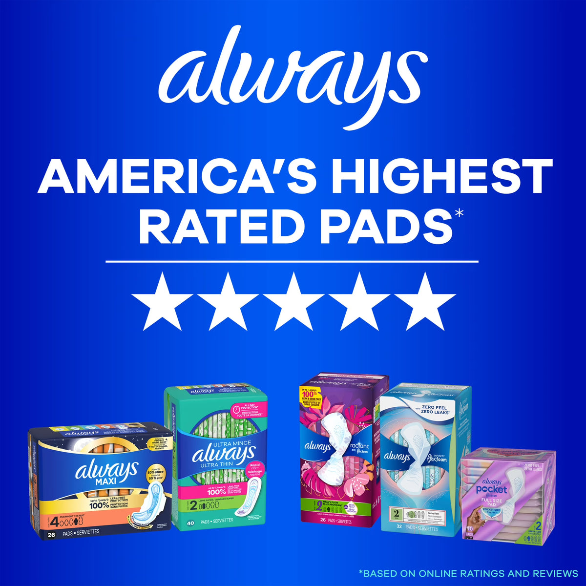 Always Ultra Thin Overnight Pads with Wings, Size 5, Extra Heavy Overnight, 46 Count