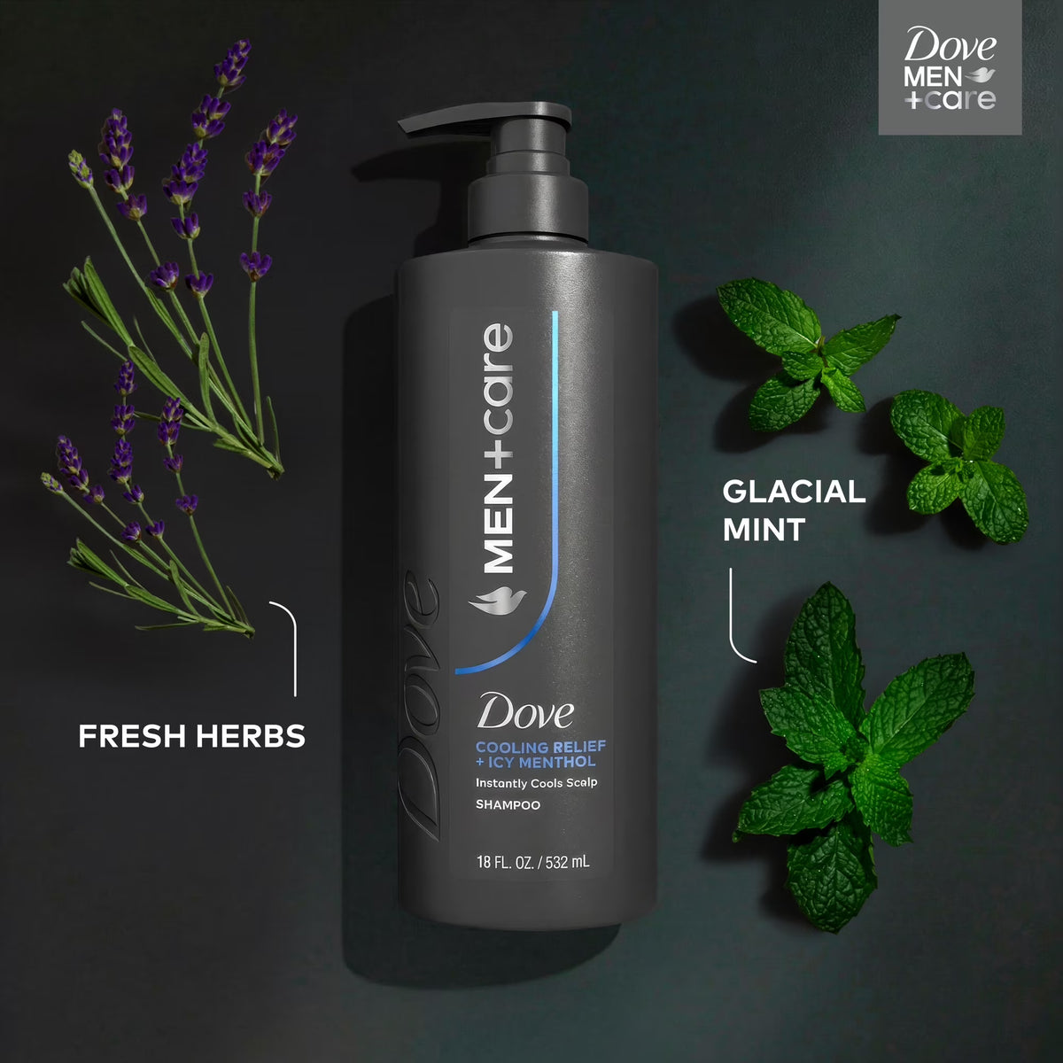 Dove Men+Care Shampoo for Instantly Cools Scalp Cooling Relief with Icy Menthol, 18 fl oz 1 Count