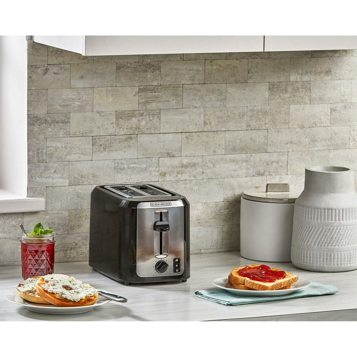 BLACK+DECKER Black Stainless Steel 2‑Slice Toaster, Extra‑Wide Slots with Bagel Mode, 7 Adjustable Shade Controls, High‑Lift Lever & Drop‑Down Crumb Tray