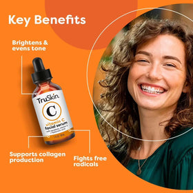 TruSkin Vitamin C Facial Serum, Anti-Aging Blend for Brighter-Looking Skin with Soothing Squalane, 1 fl oz