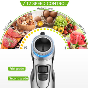 GPED Hand Blender, 5-in-1 Immersion Hand Blender,12 Speed Turbo Mode Stick Blender for Make Smoothie, Milk Shakes,Juice ,Sauces