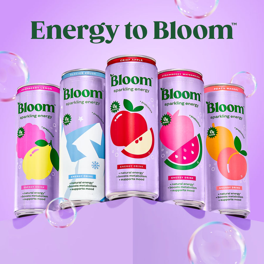 Bloom Nutrition Sparkling Energy Drink, Raspberry Lemon, 12 fl oz Cans, 6 Pack