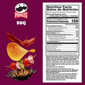 Pringles BBQ Potato Crisps Chips, Lunch Snacks, 5.5 oz Canister