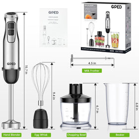 GPED Hand Blender, 5-in-1 Immersion Hand Blender,12 Speed Turbo Mode Stick Blender for Make Smoothie, Milk Shakes,Juice ,Sauces