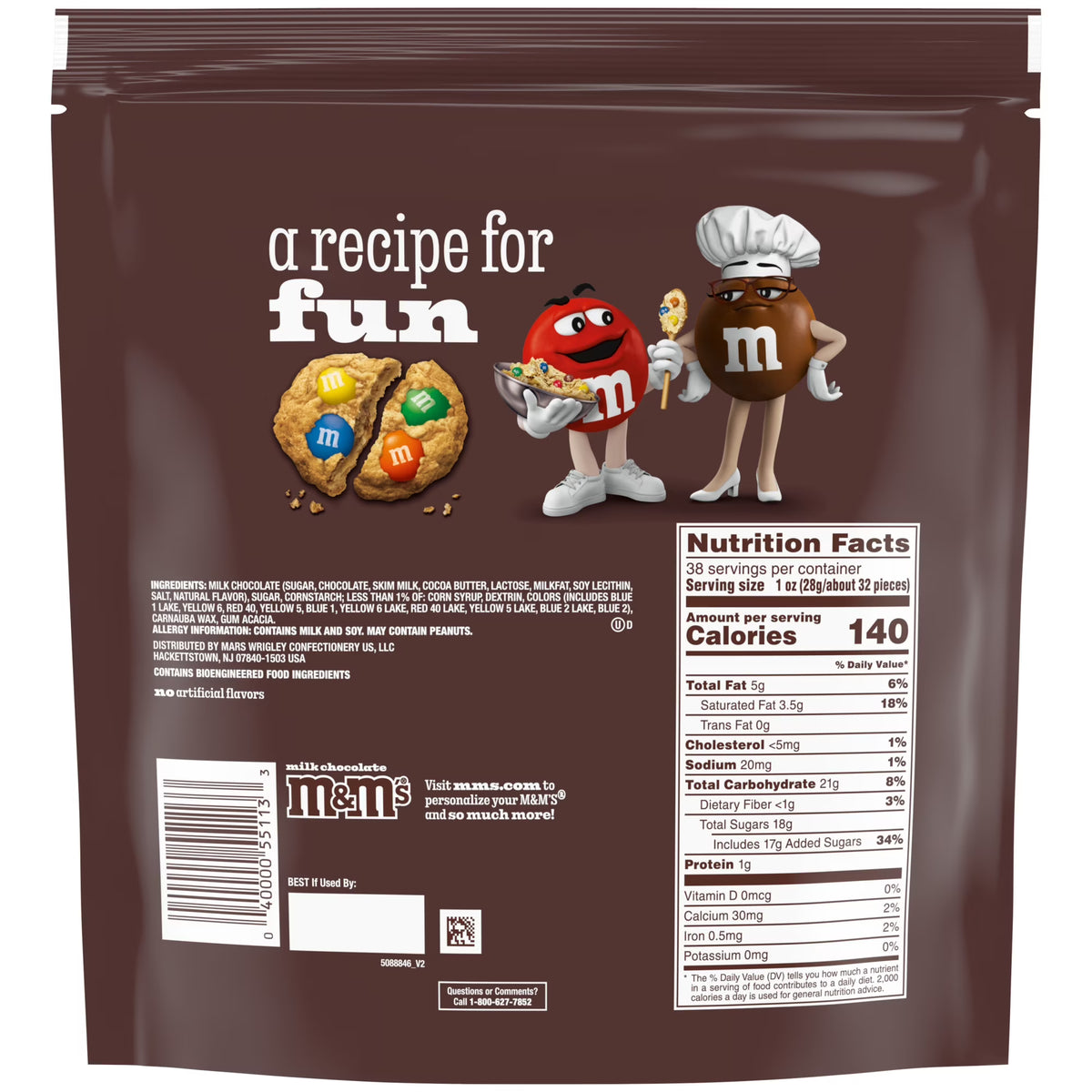 M&M'S Milk Chocolate Candy, Party Size, 38 oz Resealable Bag