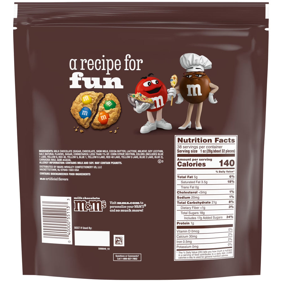 M&M'S Milk Chocolate Candy, Party Size, 38 oz Resealable Bag