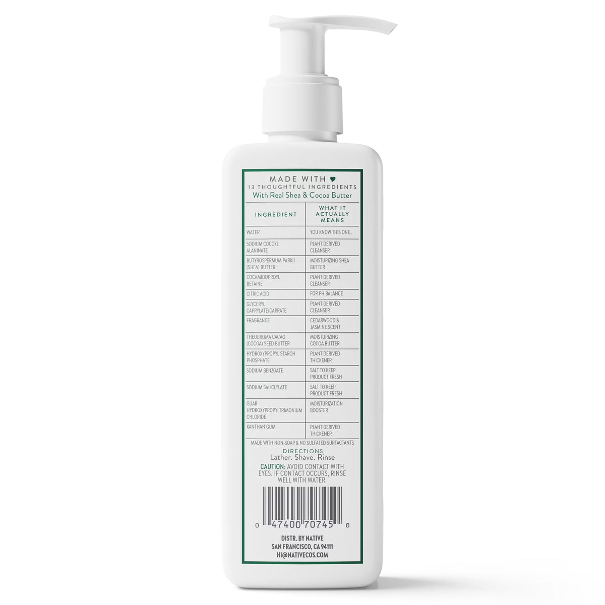 Native Shave Cream for Face & Body, Cedarwood & Jasmine 7.6 fl oz