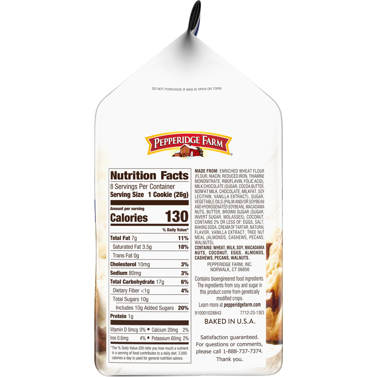 Pepperidge Farm Sausalito Crispy Milk Chocolate Macadamia Nut Cookies, 7.2 oz Bag (8 Cookies)