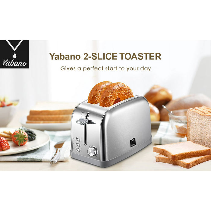 2 slice toaster, Retro Bagel Toaster Toaster with 7 Bread Shade Settings, 2 Extra Wide Slots, Defrost/Bagel/Cancel Function, Removable Crumb Tray, Stainless Steel Toaster by Yabano, Silver