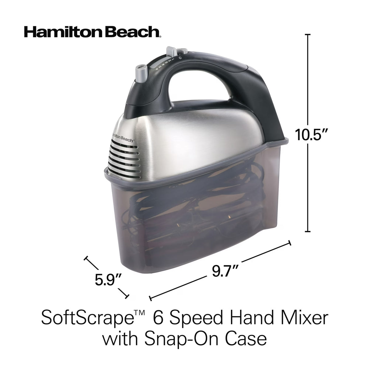 Hamilton Beach 6-Speed Electric Hand Mixer with SoftScrape Beaters, 5 Attachments & Case, Mixer for Kitchen, Black