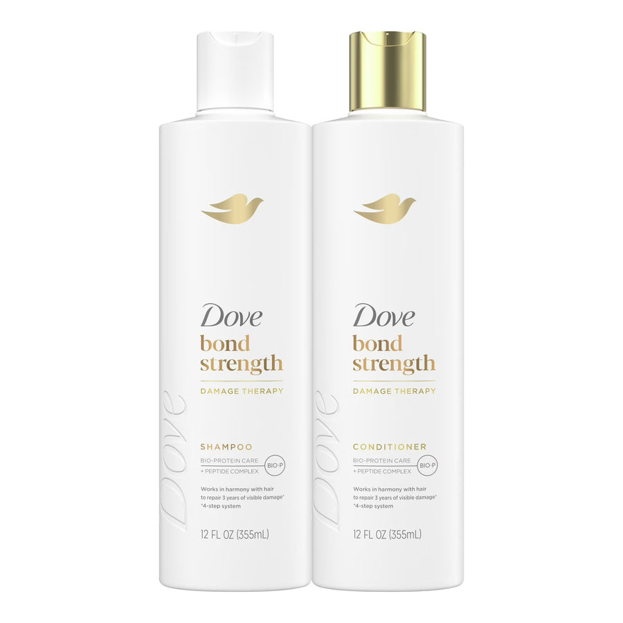 Dove Shampoo & Conditioner Set for Women Bond Strength with Peptide Complex, 12 Fl oz 2 Count Squeeze Bottles