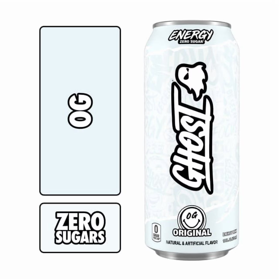 GHOST® ENERGY Zero Sugars Energy Drink, Original Flavor, 200mg Natural Caffeine, 16 fl oz, 12 Pack Cans