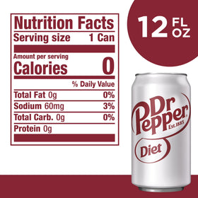 Diet Dr Pepper Soda Pop, 12 fl oz, 24 Pack Cans