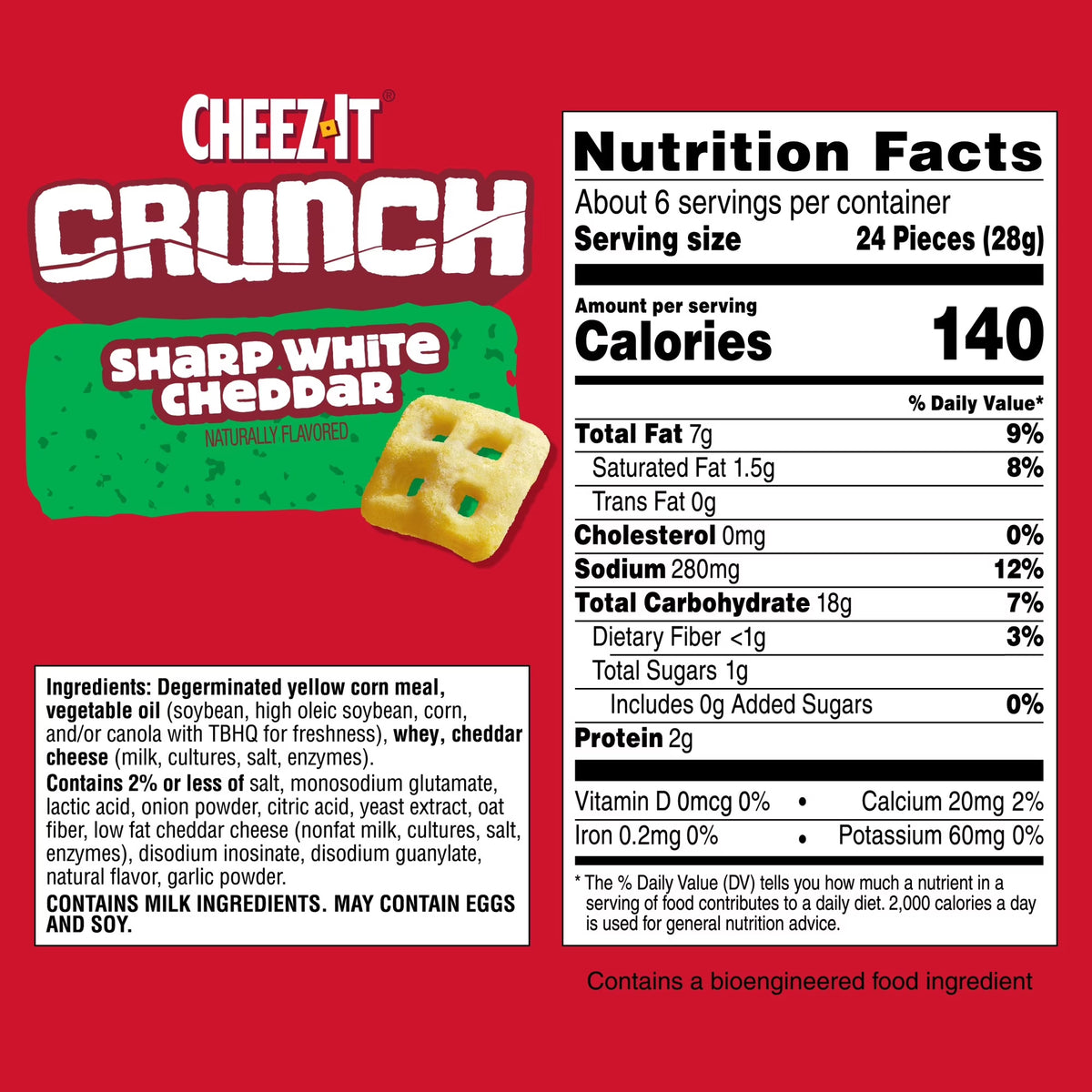 Cheez-It Crunch Sharp White Cheddar Cheesy Baked Snacks, Lunch Snacks, 6.5 oz