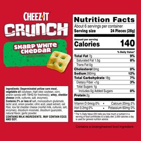 Cheez-It Crunch Sharp White Cheddar Cheesy Baked Snacks, Lunch Snacks, 6.5 oz